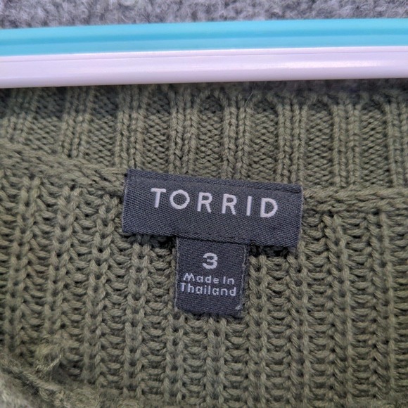 Torrid Women's Knit Sweater Green Plus Size 3 Ribbed Trim Cotton Blend - Picture 9 of 13